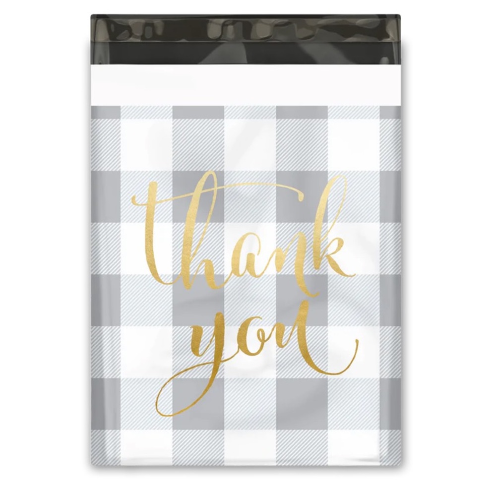 POSHER FAV! 20 Grey & white plaid poly bags - Picture 1 of 3